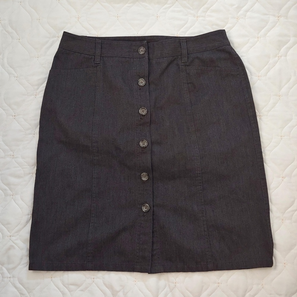 Ann Taylor Gray Denim Button Skirt